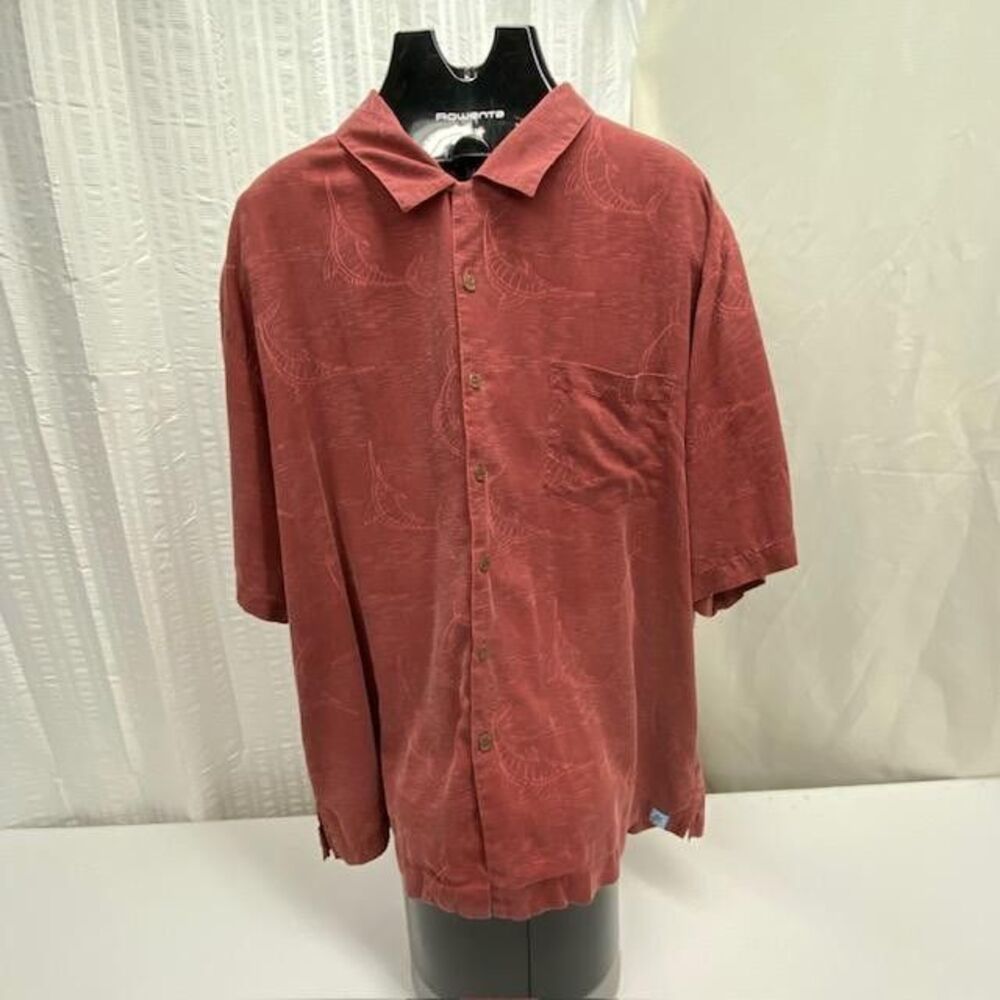 Bermuda Bay Shirt Mens XXL 100% Silk Marlin Fish Jacquard Hawaiian Aloha Red